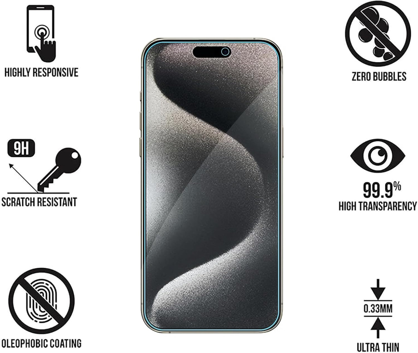 3Pack Screen Protector for iPhone 15Pro Max/iPhone 15Plus 6.7inch 9H+ Anti Blue Light Tempered Glass, Anti-Scratch, Case Friendly