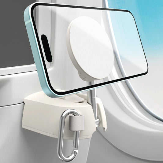iOttie Treker Travel Essentials Magnetic Airplane Phone Holder with 360° Rotation Swivel Head and Magnetic Ring Adapter for Universal Compatibility with MagSafe, Qi2, iPhone, and Android Smartphones.