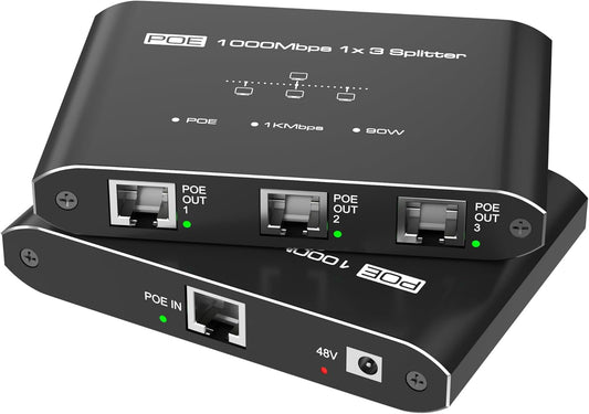 PoE Switch 1 in 3 Out, Gigabit 3 Port PoE Splitter, IEEE 802.3at/af Compliant, 30W per Port Power Over Ethernet Hub for IP Cameras/Access Points/VoIP Phones (328 Ft), Network Hub for Cat5e/6/7/8 Cable