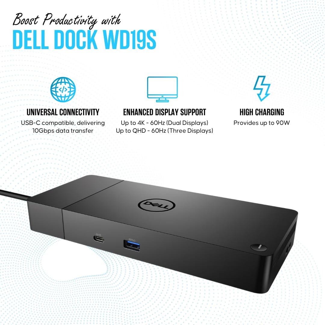 WD19S Dell Docking Station USB-C Dual Monitor with 130W Supply & HDMI Cable (Renewed)