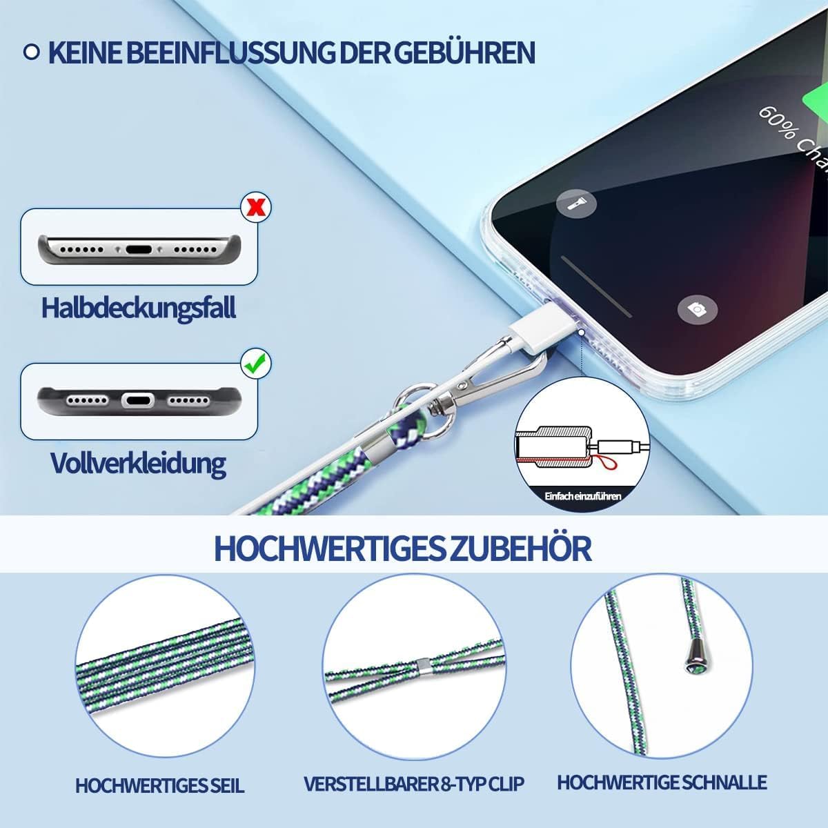 Cell Phone Lanyard Crossbody for Women - Adjustable Universal Phone Strap with Patch, Anti Theft Wrist Strap