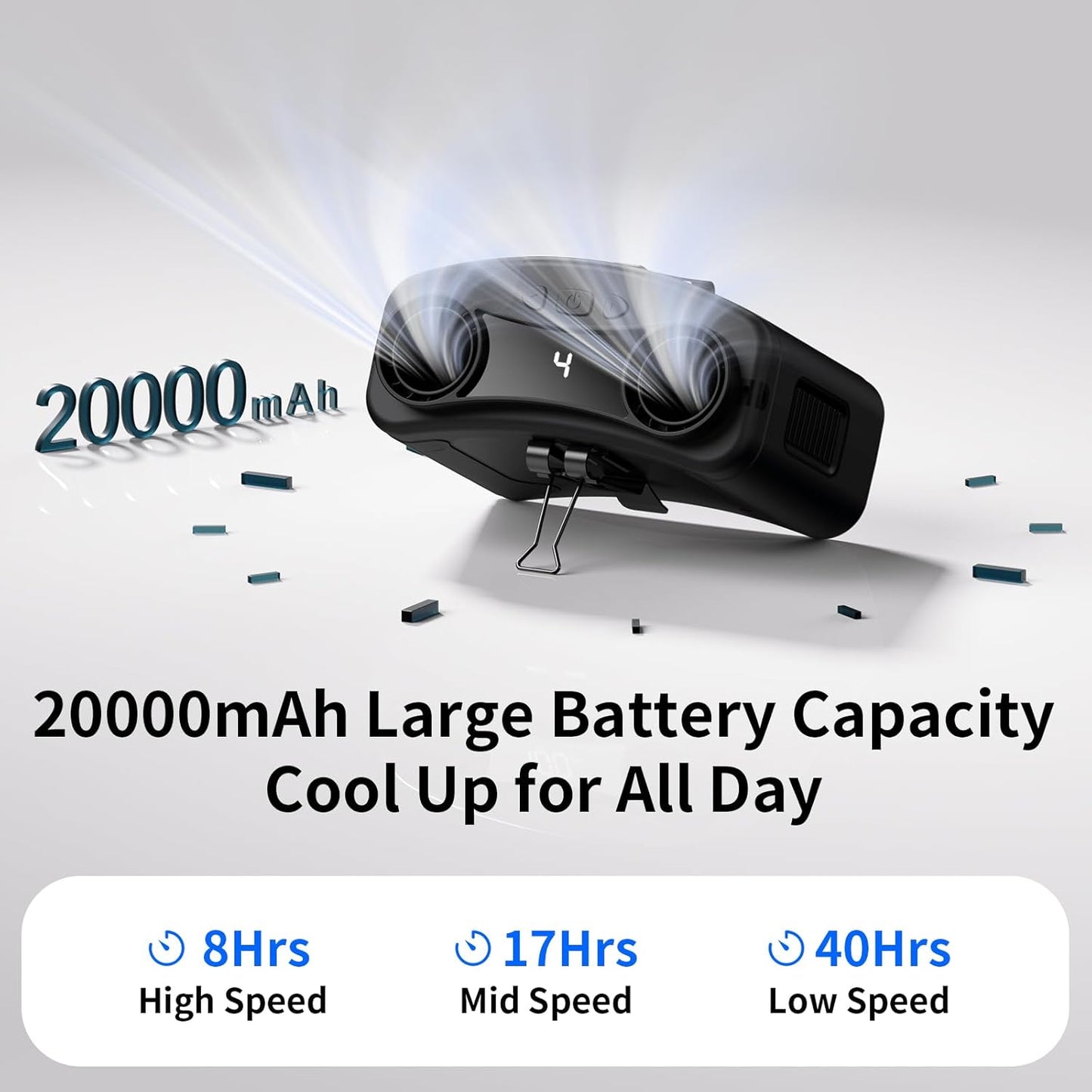 Socool 20000mAh Portable Waist Fan Clip on Wearable Belt Personal Fan Rechargeable, 40H Cooling Battery Operated with 10 Speeds & Dual Air Outlets, Neck Fans Hanging for Outdoor Jobsite Camping