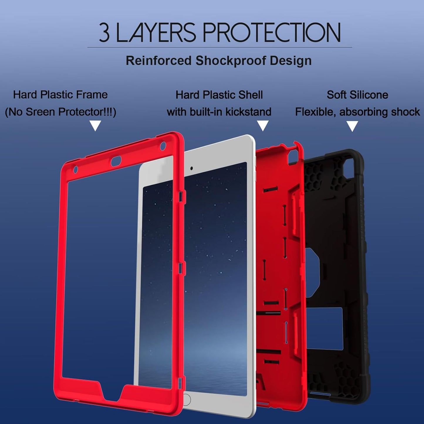 Rantice iPad 10.2'' Case, Hybrid Shockproof Rugged Drop Protection Cover with Kickstand for iPad 7th/8th/9th Generation (Black+Red)