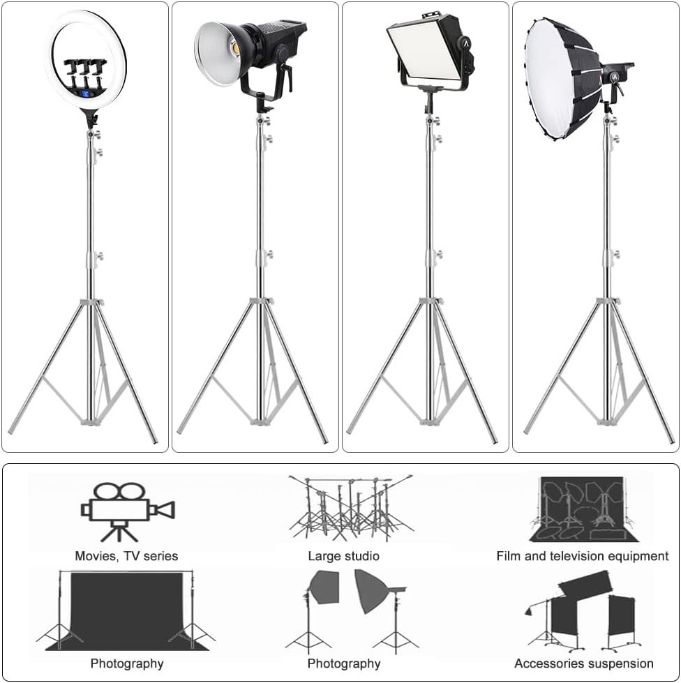Heavy Duty Light Stand Tripod Stand for Photography, 9.19 Feet/2.8m Stainless Steel Light Tripods for Softbox, Speedlight, Strobe Light, Umbrella - Pack of 2