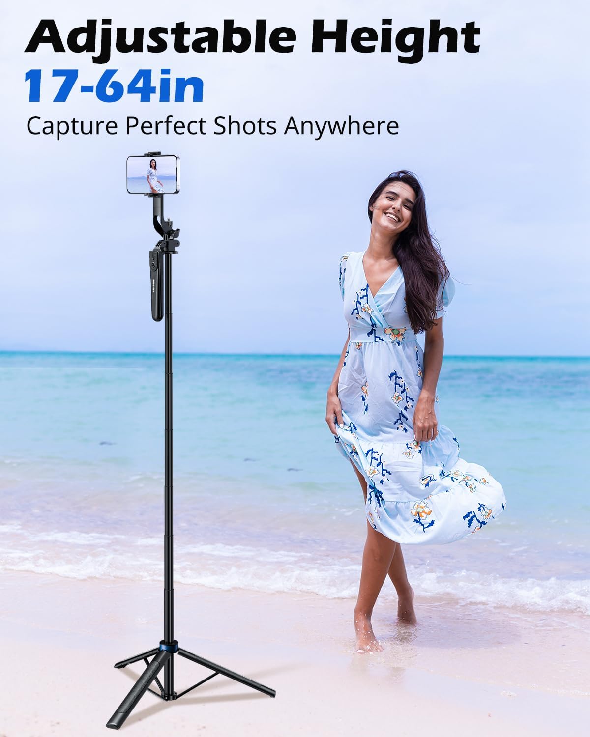 UBeesize 64'' Extendable Phone Tripod & Selfie Stick with Light and Remote, Adjustable Tripod Stand for iPhone 11-16, Android, GoPro, Cameras, Travel Vlogging & Video Recording