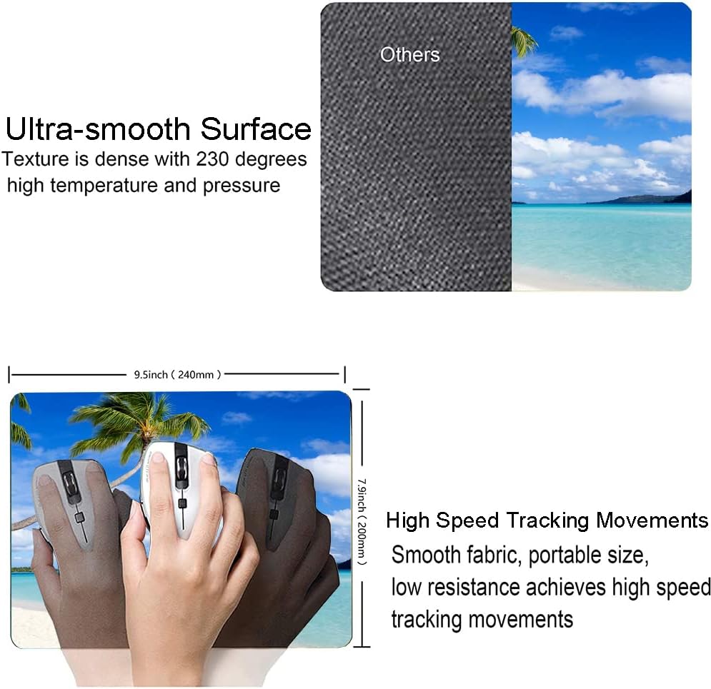 Mouse Pad, Beach Design Mouse Pad, Washable Square Cloth Mousepad for Office Laptop, Non-Slip Rubber Computer Mouse Pads for Wireless Mouse, Cute Mouse Pads for Desk