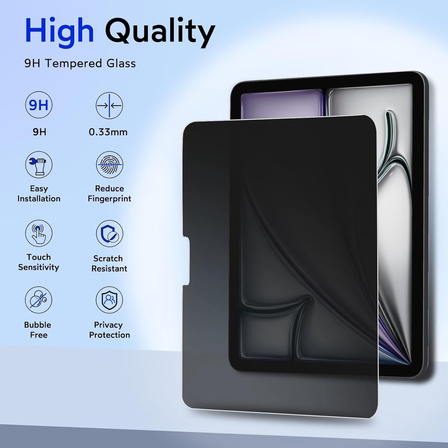 MOBDIK 1 Pack Privacy Screen Protector Compatible with iPad Air 11 inch M3 2025/ M2 2024, Anti Spy, 9H Tempered Glass, EZ Kit