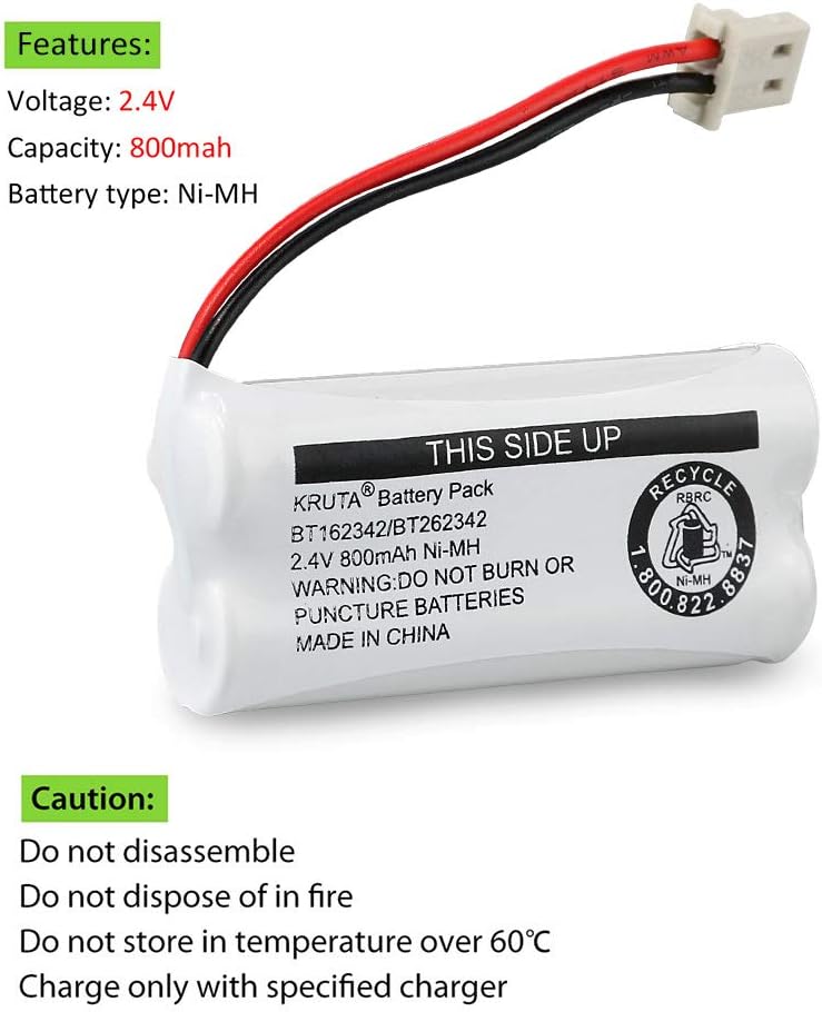 Kruta BT162342 BT262342 2.4v 800mah Cordless Phone Batteries Compatible with BT183342 BT283342 BT166342 BT266342 VTech CS6114 CS6419 CS6719 at&T EL52300 CL80111 Handset Telephone (Pack of 3)