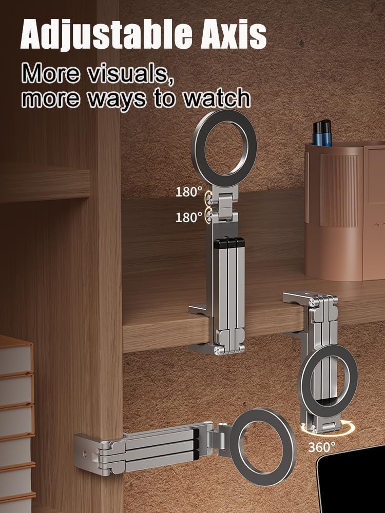 Magnetic Tripod for iPhone, Multi-Functional 360° Rotating Phone Tripod Stand, Clipable, Foldable and Triangular Fixing Airplane Travel Essentials Phone Holder