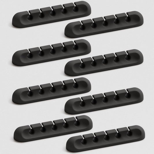 USB Cable Organizer Clips Cord Holder,8 Packs (5-Slots) Black Self Adhesive Desk Cord Cable Management