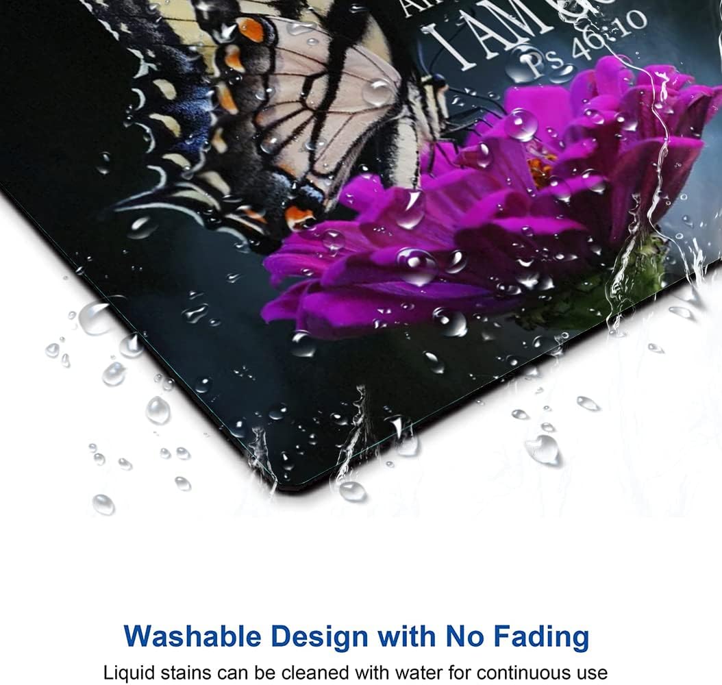 Hokafenle Mouse Pad, Butterfly Mouse Pad with Inspirational Quote Design, Square Waterproof Cloth Mouse Mat Non-Slip Rubber Base Computer MousePads for Office Laptop, Psalm 46:10