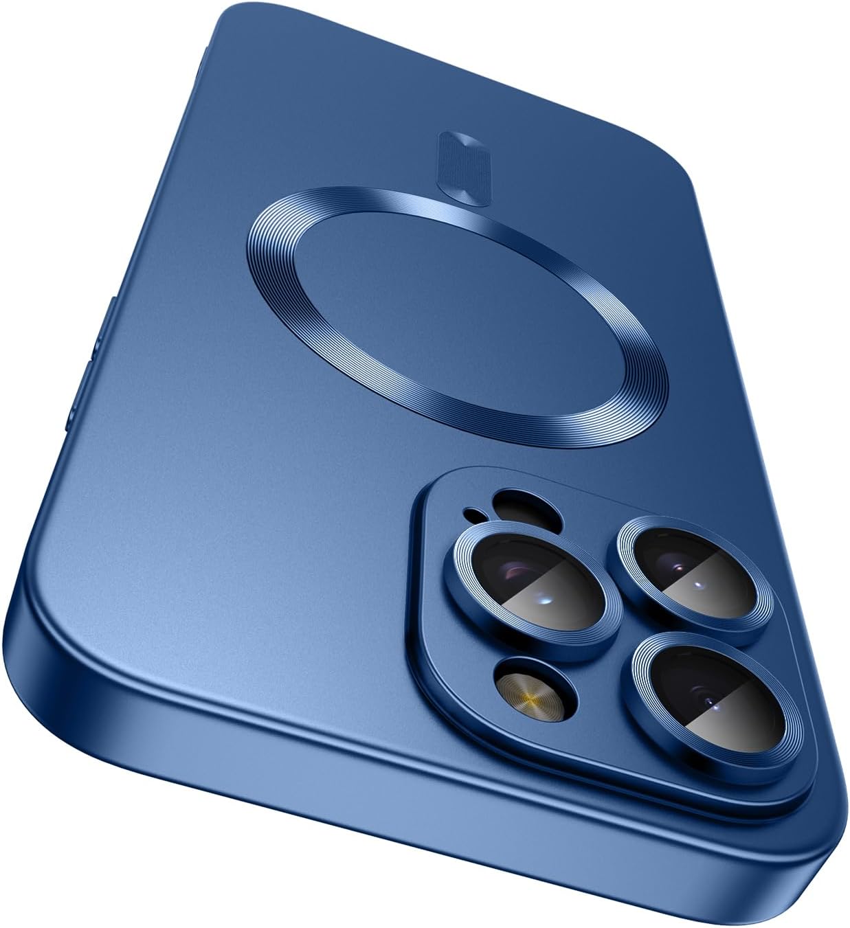 Magnetic for iPhone 16 Pro Max Case [Compatible with MagSafe][Built-in Camera Lens Protector] Slim Soft Silicone Bumper Shockproof Metallic Luster Phone Case (Blue)