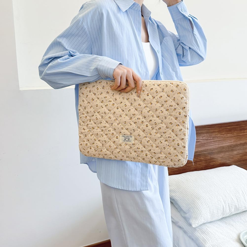 Puffy Laptop Sleeve 13-15.6 Inch Cute Quilted Laptop Protective Case Padded Floral Computer Sleeve for MacBook (A-Yellow, 11 Inch)