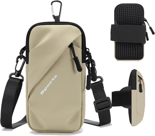 Cell Phone Armbands Running Phone Holder Armband, Phone Holder for Walking, Shoulder Holster Phone Purse Crossbody Bag Phone Pouch (Khaki)