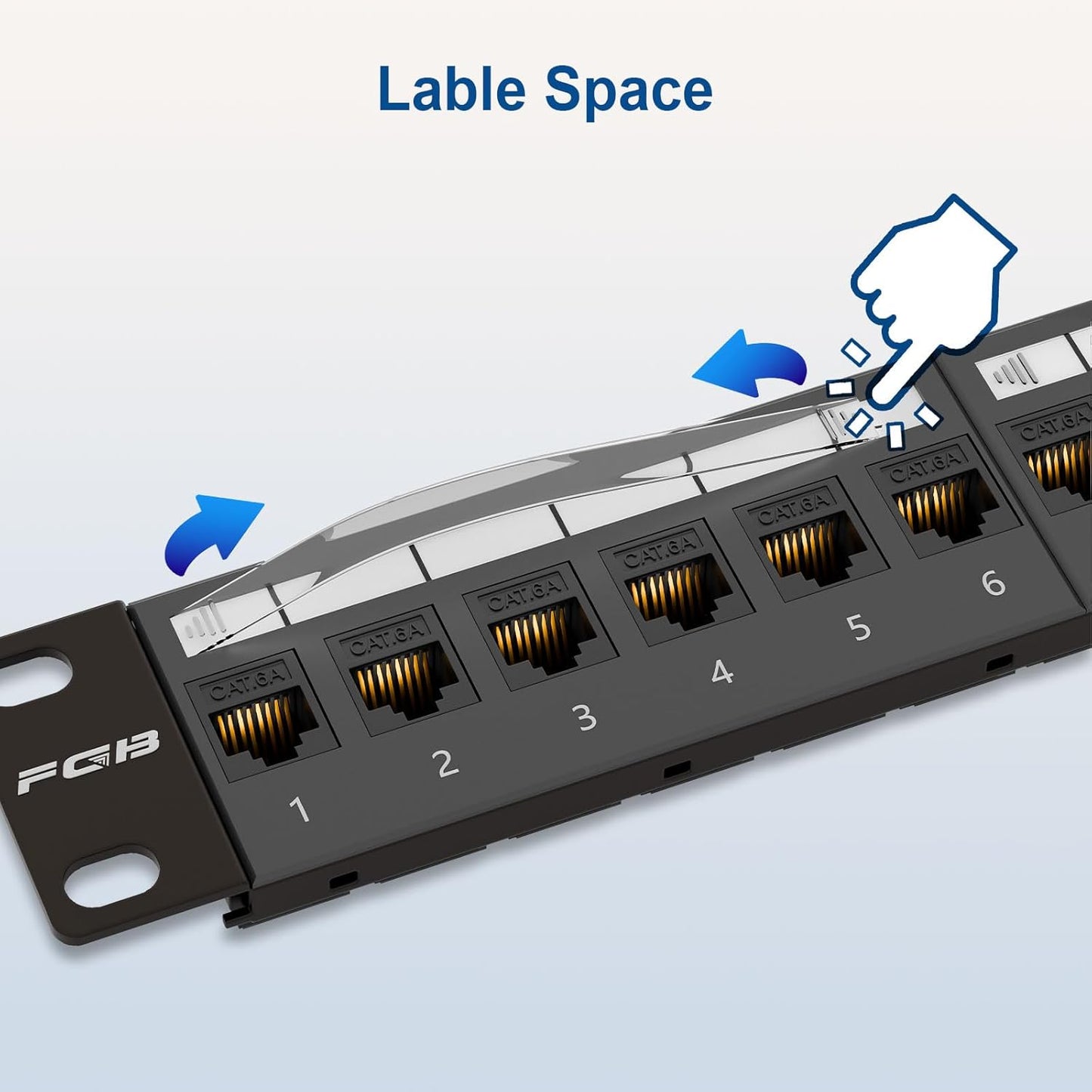 FGB 24 Port Cat6A Keystone Patch Panel, 19" Rackmount or Wall Mount, 1U with Back Bar, Network Patch Panel for Gigabit Ethernet
