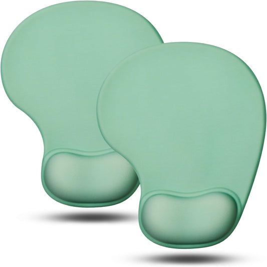 JIKIOU Mouse Pad, 2 Pack Ergonomic Mouse Pads with Comfortable Gel Wrist Rest Support and Smooth Cloth, Non-Slip PU Base for Easy Typing Pain Relief Durable and Easy to Clean Small Pastel Green