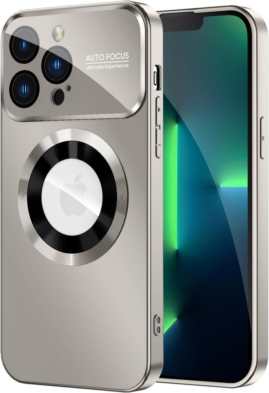 Magnetic for iPhone 13 Pro Case, Built-in Camera Lens Protector, Compatible with MagSafe, Logo View, Military Grade Protective Phone Cover, Titanium Gray