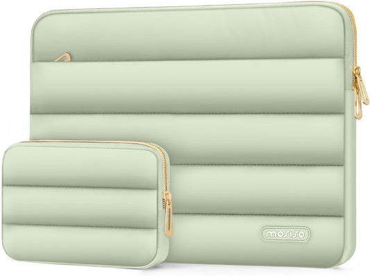MOSISO 15-15.6 inch Laptop Case, 16 inch Puffy Laptop Sleeve Compatible with MacBook Pro 16, HP Dell ASUS Acer Toshiba Lenovo Notebook Computer, Polyester Horizontal Bag with Small Case, Sage Green