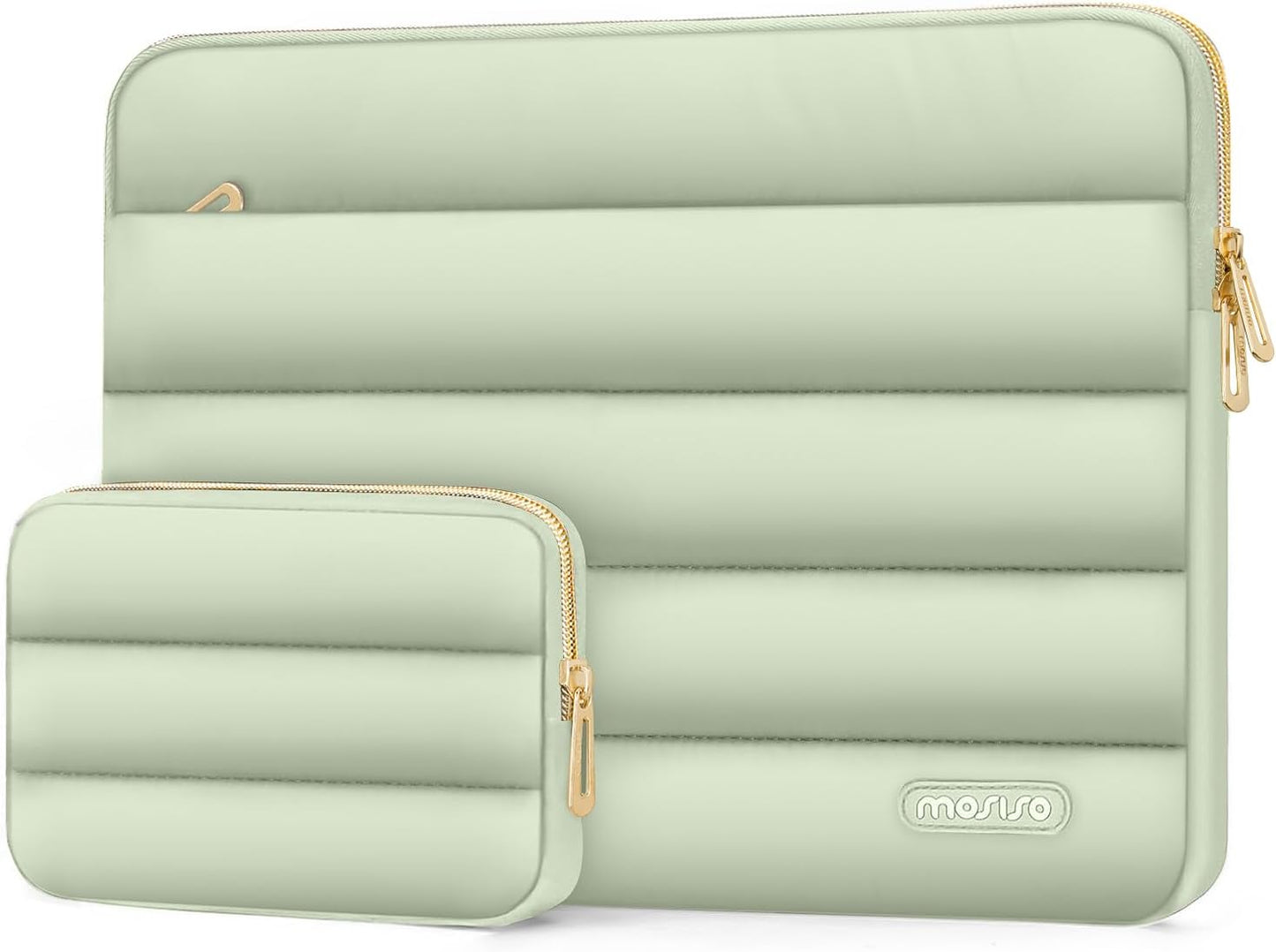 MOSISO 13.3 inch Laptop Case, 13-13.3 inch Puffy Laptop Sleeve Compatible with MacBook Air 13 13.6 M4 M3 M2 M1/Pro 13/Pro 14, HP Dell ASUS Lenovo,Polyester Horizontal Bag with Small Case, Sage Green