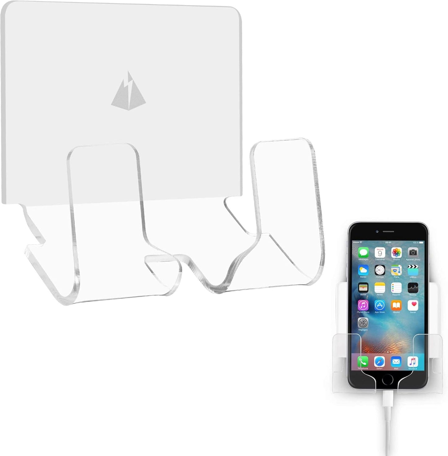 TXEsign Adhesive Wall Phone Holder Mount for Smartphones iPhone External Battery Wall Holder Mount (Silky White & Transparent)