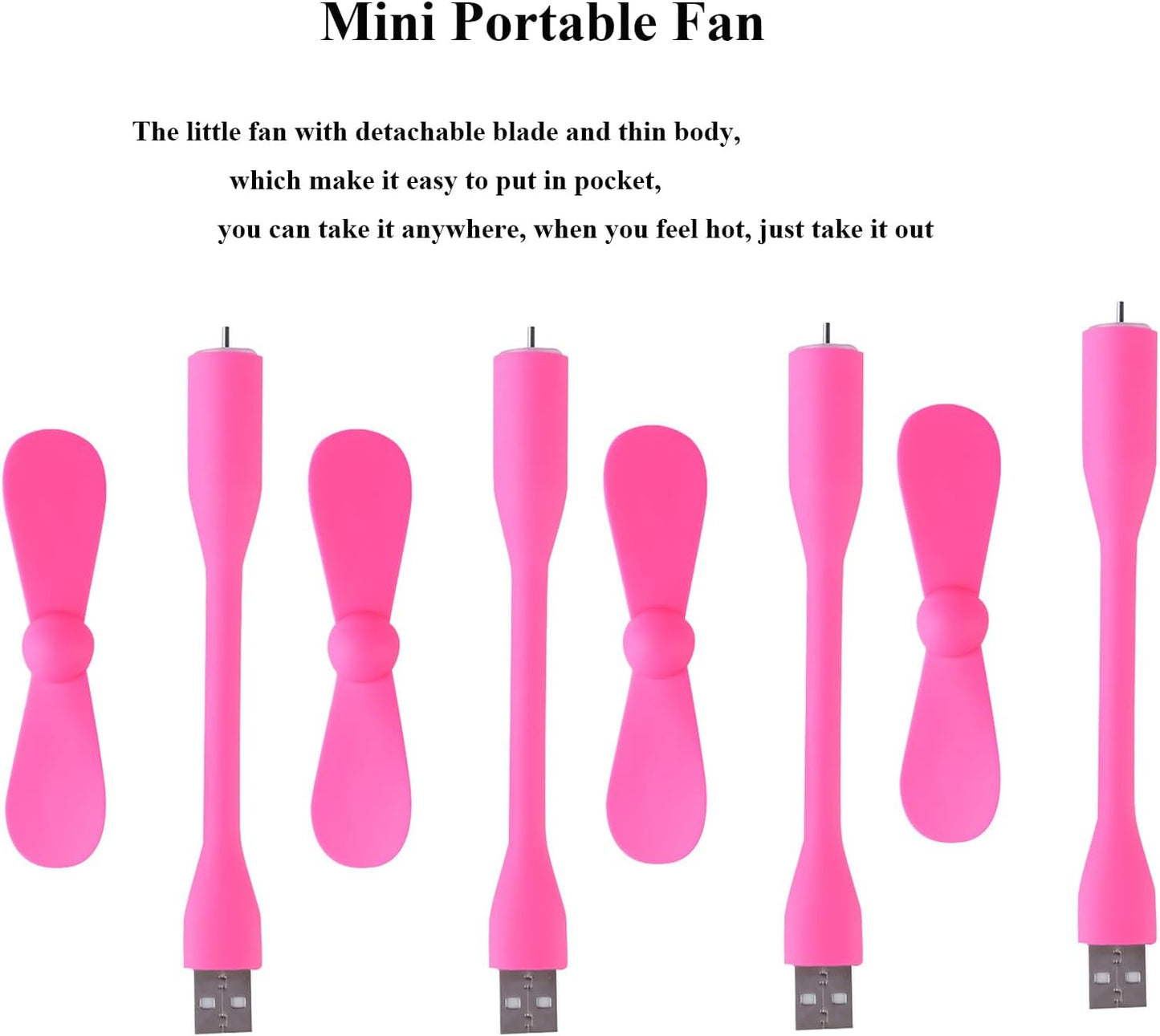 Mini USB Fan, Portable Pocket Fan USB-A Powered Little Cooler, Quiet Operation, for Home Office Car Outdoor Travel- 4 Pack (Pink)