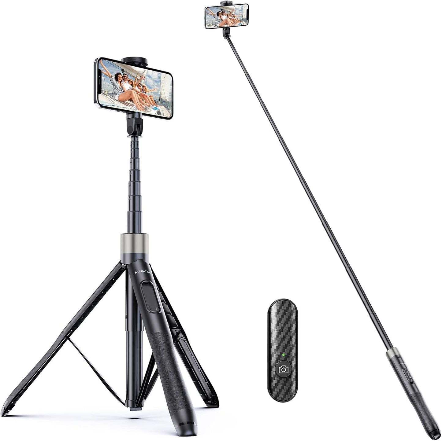 ATUMTEK 65" Selfie Stick Tripod, All in One Extendable Phone Tripod Stand with Bluetooth Remote 360° Rotation for iPhone and Android Phone Selfies, Video Recording, Vlogging, Live Streaming, Black