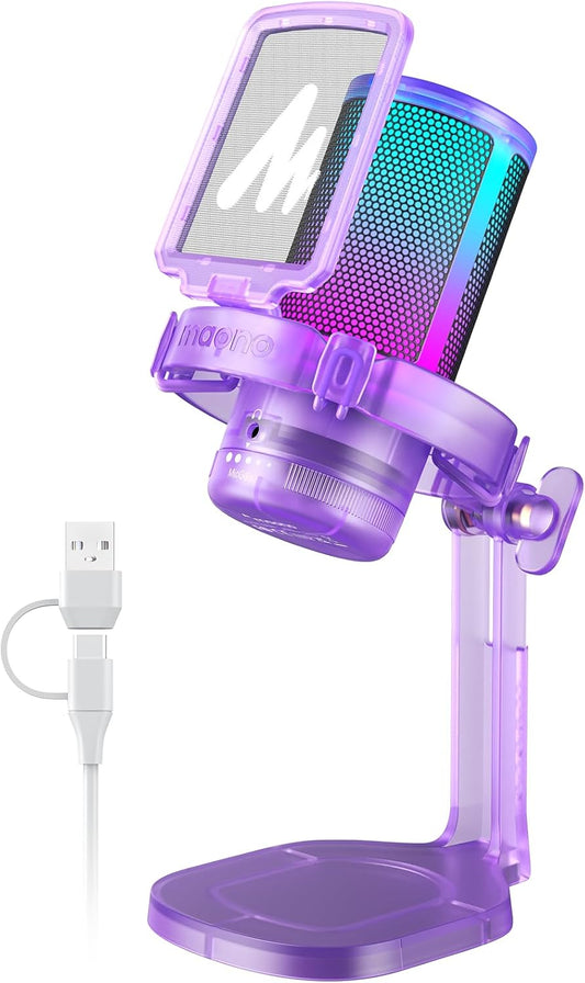 MAONO Gaming Microphone with Noise Cancellation, PC USB Condenser Mic for Computer, Mac, Laptop, PS5, Streaming, Podcast, Twitch, YouTube, Discord, GamerWave DGM20 Purple