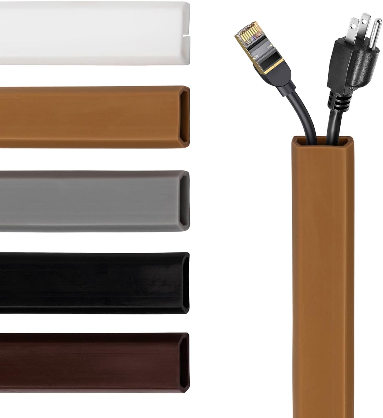 Rubber Bond TV Cord Hider Cable Protector - Strong Self Adhesive Wall Cord Cover Cable Hider - Low Profile Cable Management Wall Cord Concealer Cable Raceway (Brown, 6 Feet)