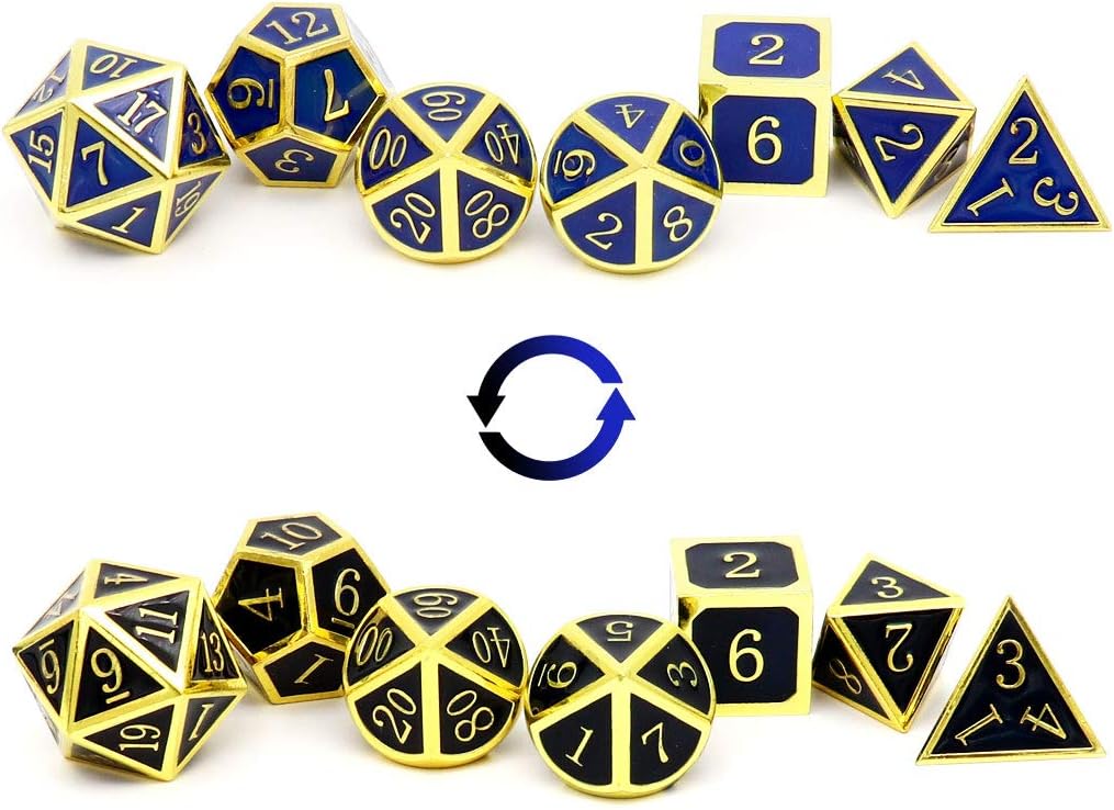 Haxtec Temperature Color Chaning Metal DND Dice Set Gold Blue Polyhedral D&D Dice Compatible with Dungeons and Dragons RPG-Gold Black Blue Shift