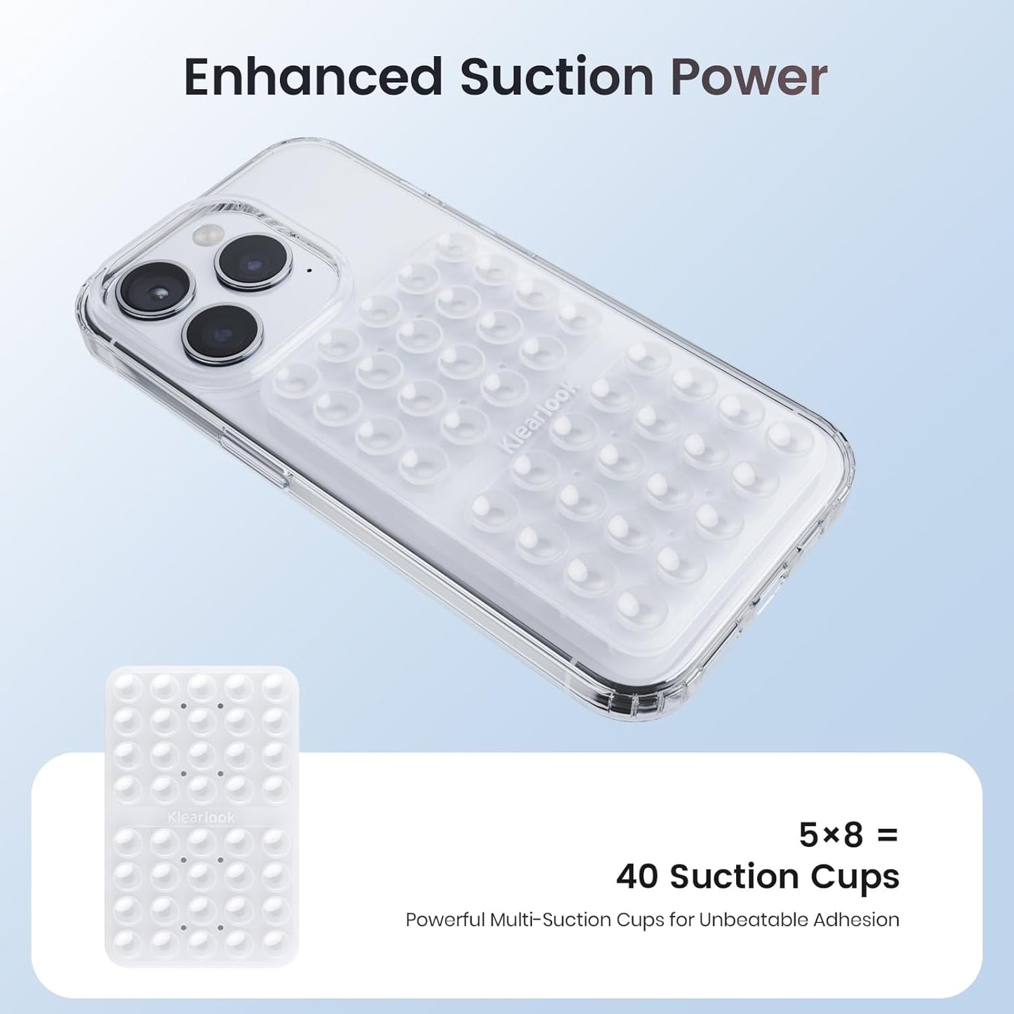 2PCS Silicone Suction Cup Phone Case Mount Double Sided, Hands-Free Phone Accessories Holder for Selfies and Videos, Silicon Sticky Phone Grip for iPhone and Android Transparent&Light Blue