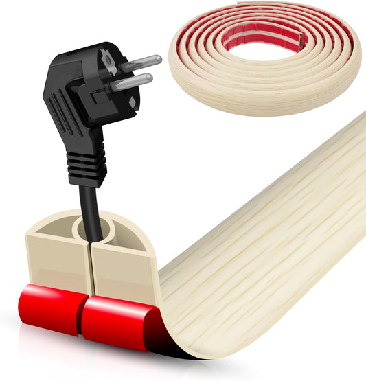 Floor Cord Cover Self Adhesive Cord Hider,10FT Cable Management, Extension Strip Protector for Wires, Prevent Cable Trips for Offices, Gyms, Exhibitions Cavity:0.3"(W) x 0.28"(H) Yellow Wood