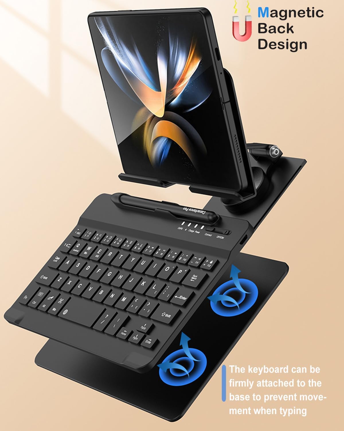 for Samsung Galaxy Z Fold 7 6 5 4 All Fold Smartphones Bluetooth Keyboard and Mouse Set, Portable Travel Keyboard Adjustable Foldable Aluminum Alloy Stand Holder with Pen for 4.7"-8.5" Mini Tablets
