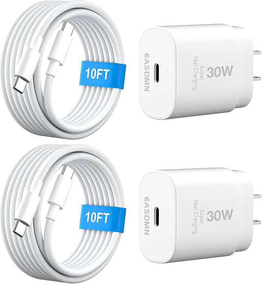30W USB C i Phone 16 15 Charger Fast Charging, 2PACK Wall Charger for iPhone 16 15 Pro Max Charger Cord 10FT Fast Type C Charger Block for iPhone 16/16 Pro/15 Plus/15 Pro/15 Pro Max,i Pad Pro/Air/Mini
