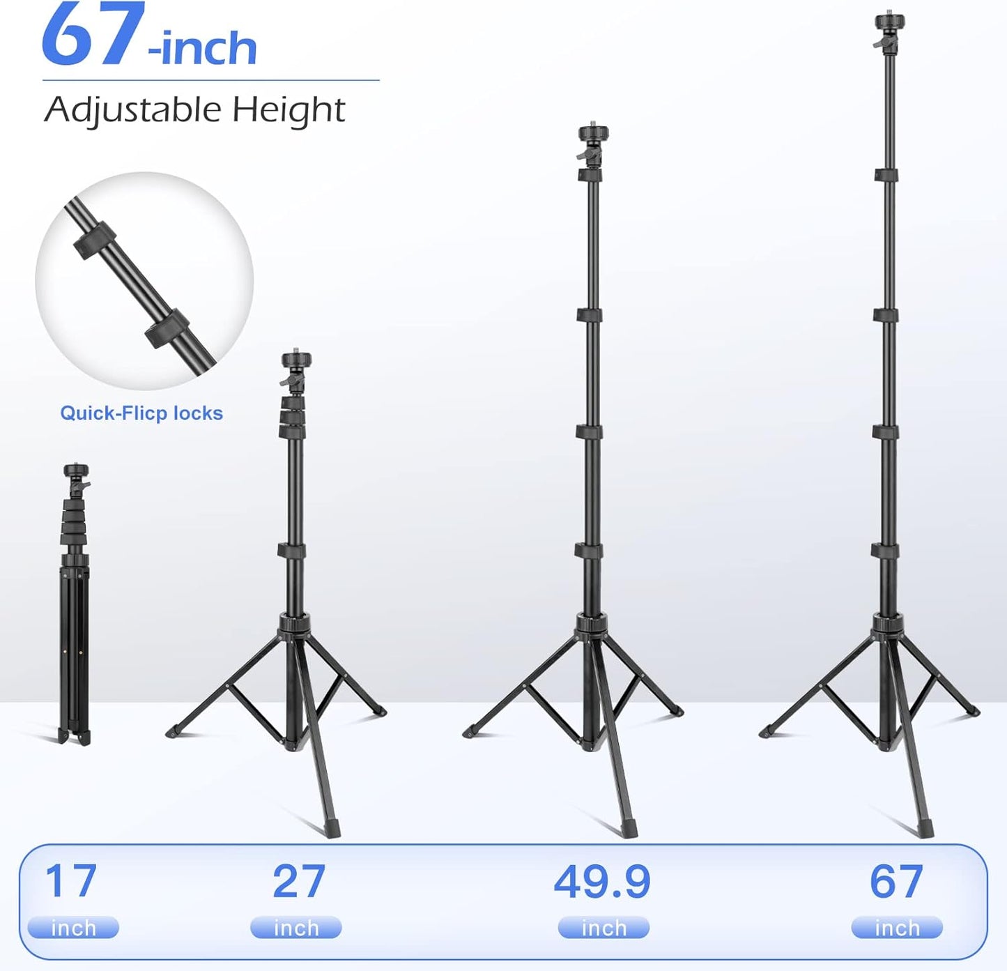 Sensyne 67" Phone-Tripod, Extendable Cell Phone Tripod Stand & Selfie Stick with Wireless Remote and Phone Holder, Compatible with iPhone Android Phone, Camera