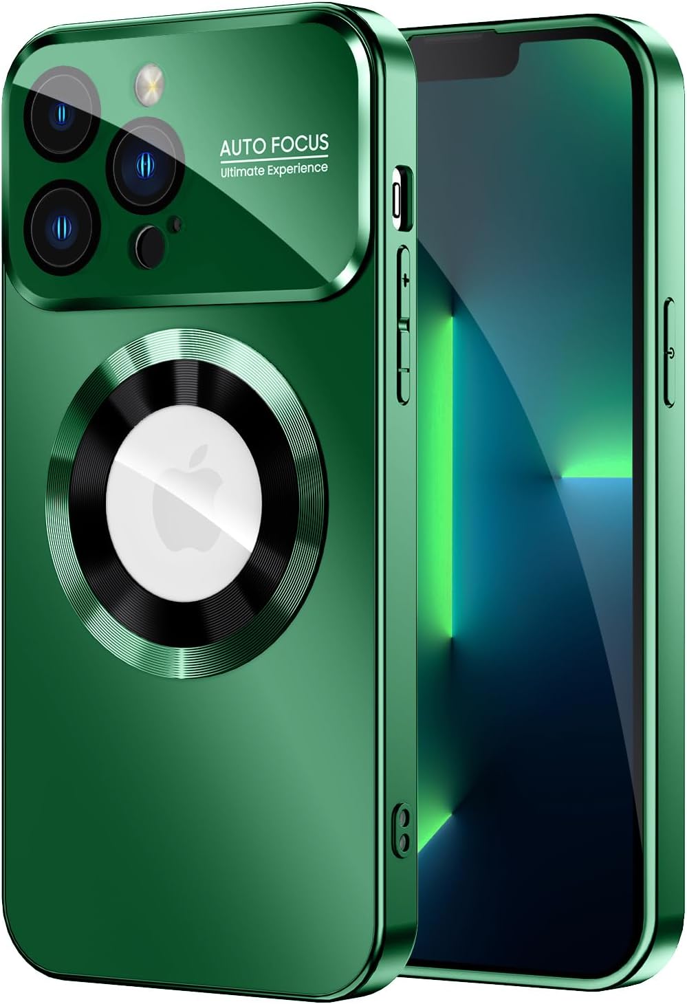 Magnetic for iPhone 13 Pro Max Case, Compatible with MagSafe, Built-in Camera Lens Protector, Logo View, Military Grade Drop Proof Phone Case Cover, Dark Green