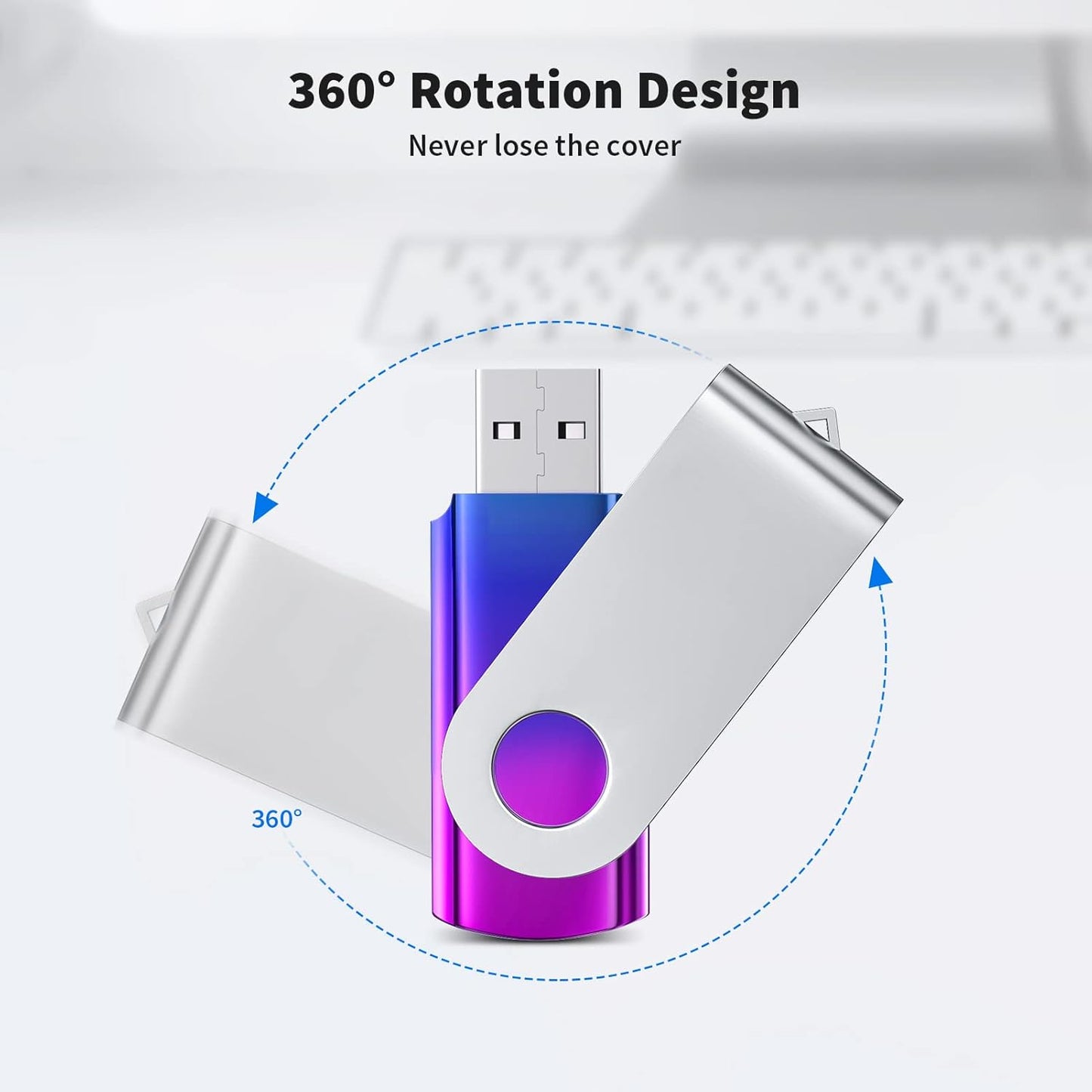 ABLAZE 1GB Flash Drive 2 Pack, USB 2.0 Thumb Drives with Lanyards Swivel USB Memory Stick 1GB（Green and Purple