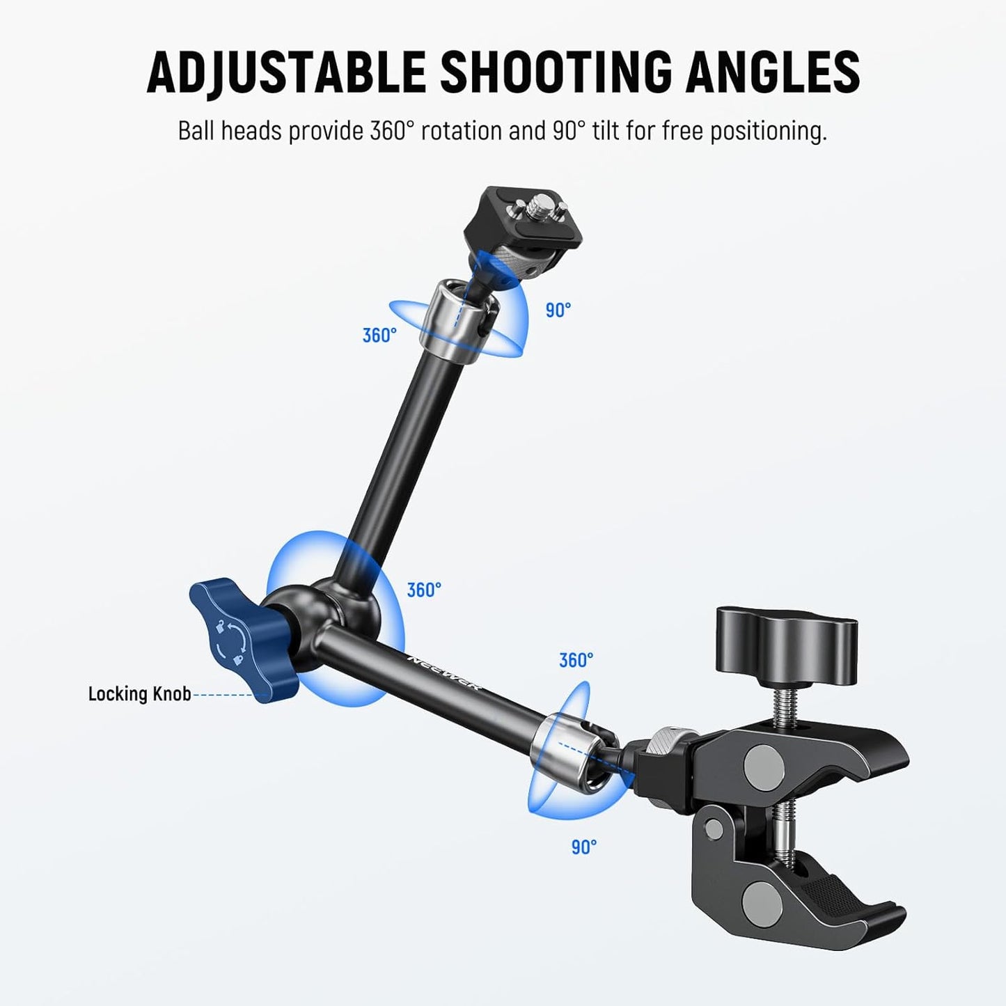 Neewer 11" Articulating Magic Arm Clamp Mount with Super Clamp, Camera Monitor Mount with 1/4" 3/8" ARRI Locating Pins & Holes for DSLR Action Camera Video Light Compatible with SmallRig Cage, ST16C