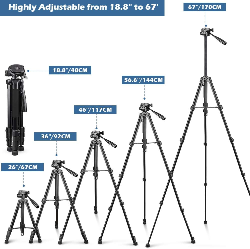 UBeesize 67” Camera Tripod with Travel Bag, Cell Phone Tripod with Bluetooth Remote and Phone Holder, Compatible with All Cameras, Cell Phones, Projector, Webcam, Spotting Scopes