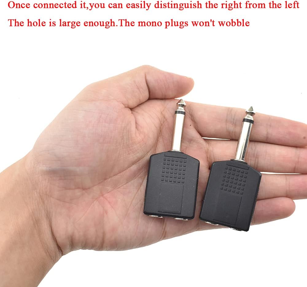 Hahiyo 6.35 M-2x6.35 F-TS Stereo Plug Interconnect Audio One Male 6.35mm(1/4 inch) and Two Females 6.35mm(1/4Inch) Adapter Splitter Good Signal Sound Snap Tight Not Wobble for Guitar Black 2pcs