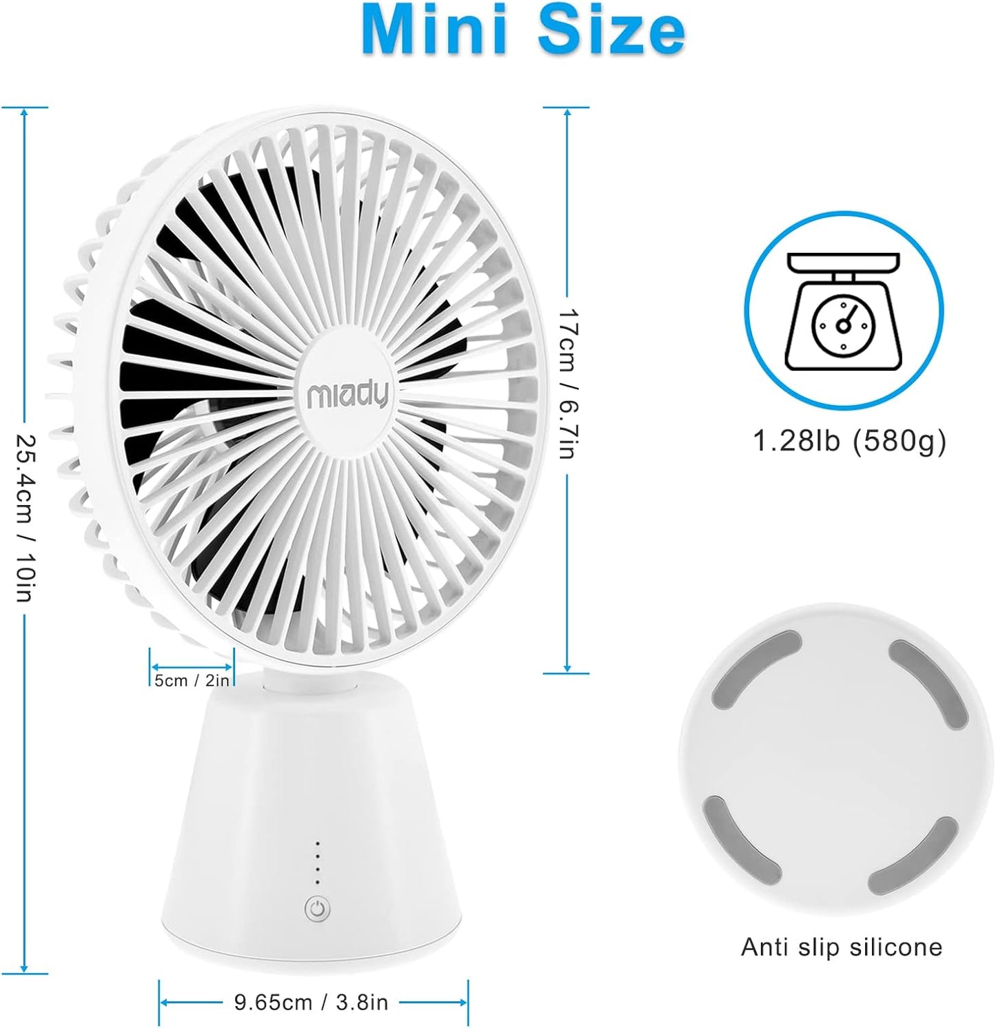 Miady USB Desk Fan, Upgraded 5000mAh Portable Desktop Fan 135°Auto-Oscillating 3 Speeds Mini Cooling Personal Table Fan for Home Office Travel Camping Outdoor