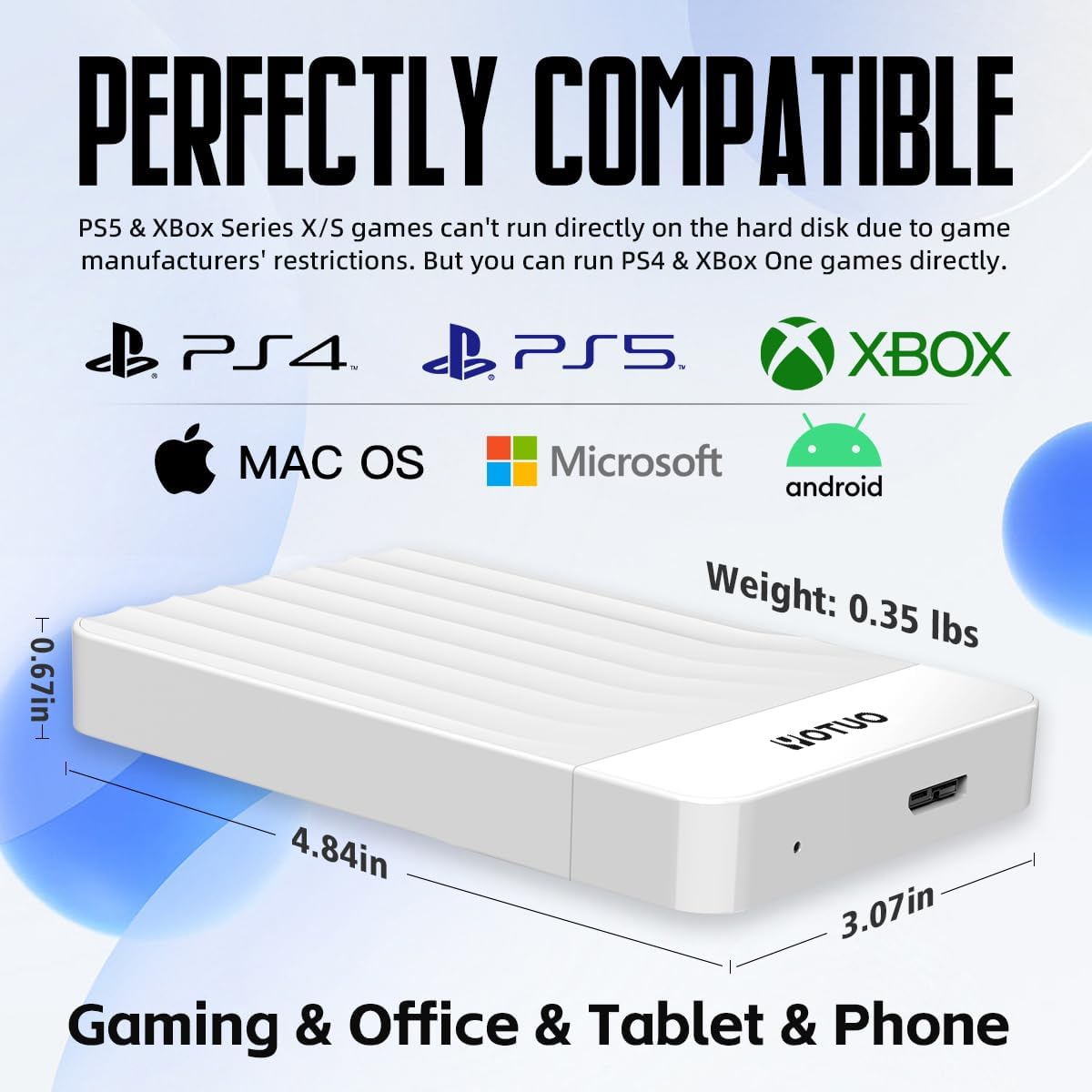 Portable External Hard Drive Storage Expansion Mobile HDD USB 3.0 for PC, Mac, Desktop, Laptop, PS4, PS5, Xbox One X/S, Xbox 360, Xbox Series X/S, Office & Game (White, 750GB)