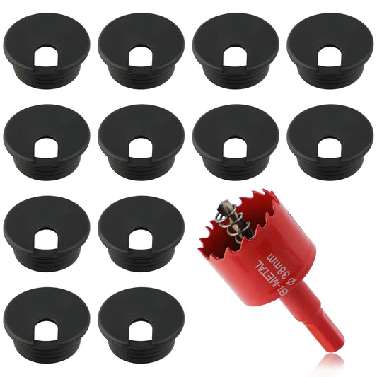 1.5 Inch(38mm) Desk Grommet,13 Pieces Wire Grommet, Desk Hole Cover for Cables with Hole Saw,Plastic Cable Cord Wire Hole Cover for Desk, Table,Cabinet,Countertop and Other Furniture(Black)