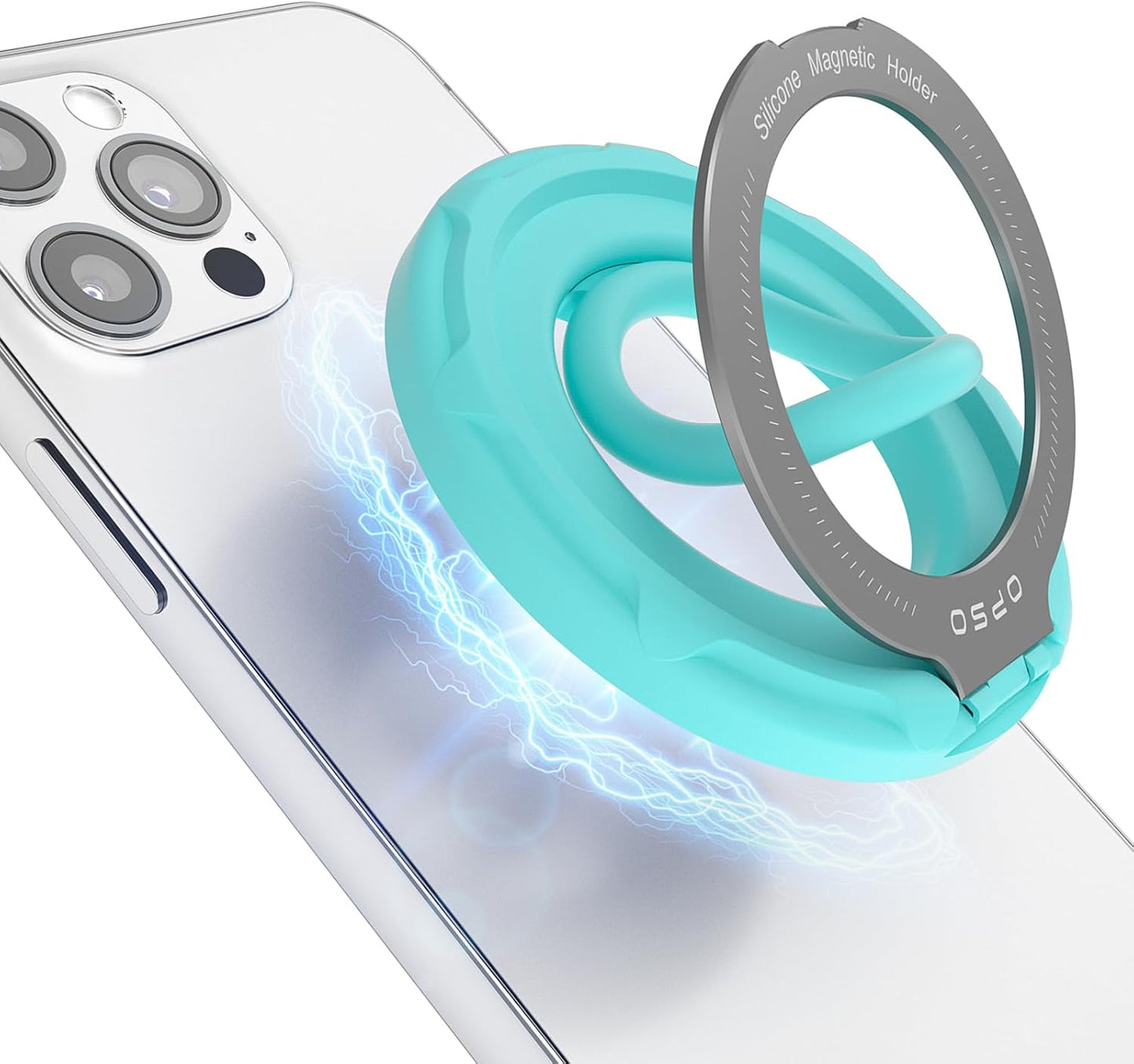 OPSO Magnetic Phone Ring Holder for MagSafe, 360 Degree Rotation Silicone Finger Ring Grip Stand Holder, Adjustable Kickstand, Compatible with iPhone 16 15 14 13 12/Pro/Max, Samsung and All Smartphone