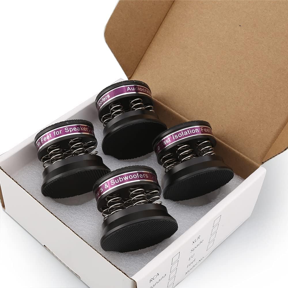 Tertullus 4pcs Spring Speaker Feet Isolation Foot 43mm×38.5mm Stand HiFi Aluminum Shock Absorber Isolation Pads Turntable Dac Feet Pad(Black)