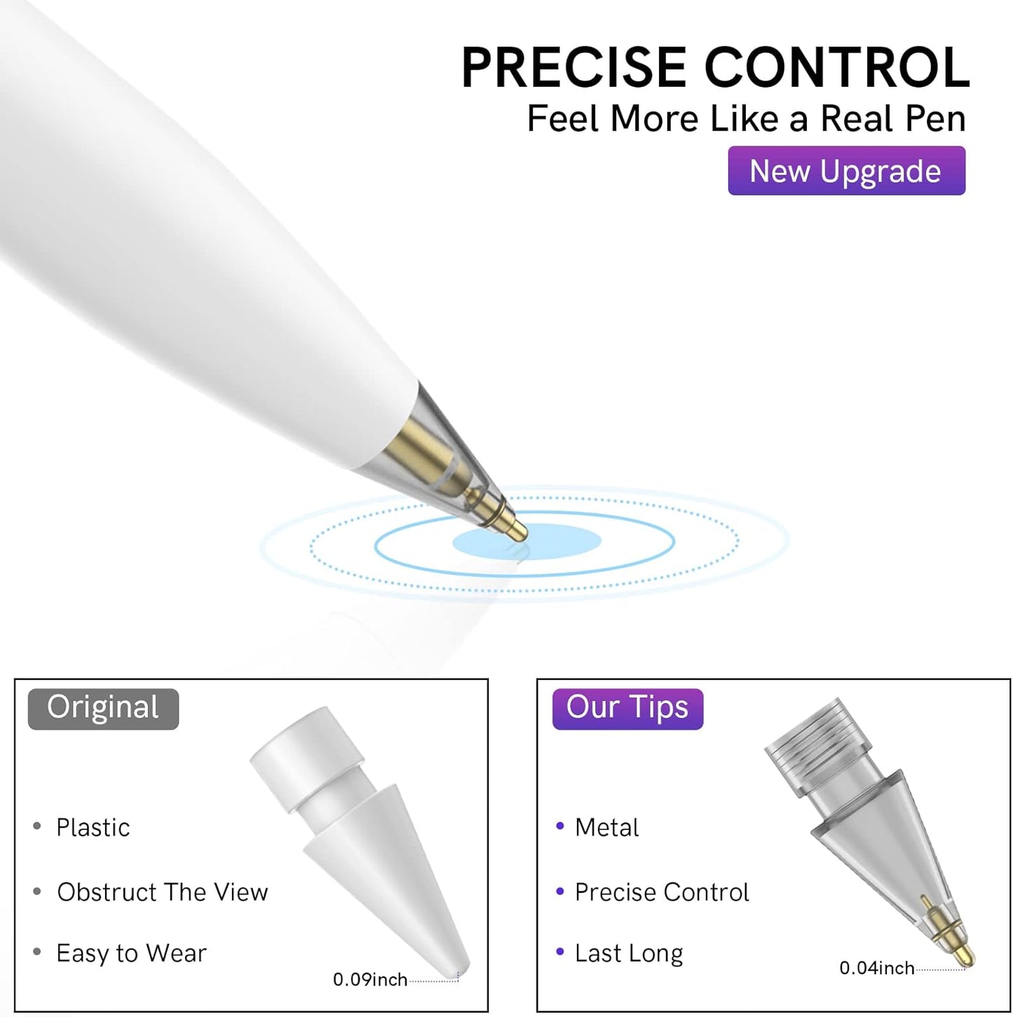 Delidigi 3 Pack Replacement Tips Compatible with Apple Pencil Pro/2nd Generation/1st Gen/USB C, Wear-Resistant iPencil Nibs Accessories Fine Point Precise Control Pen Like Tips