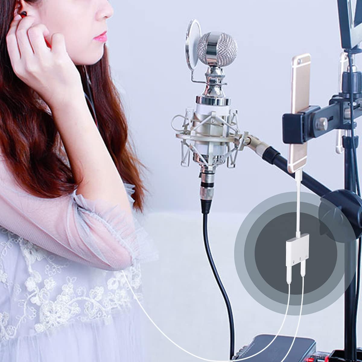 COVS Lightning to Microphone Audio Adapter, Upgraded 3 in 1 Dual 3.5mm Microphone Audio Jack and Charging Aux Headphone Splitter Adapter, Compatible with iPhone 12/11/iPad