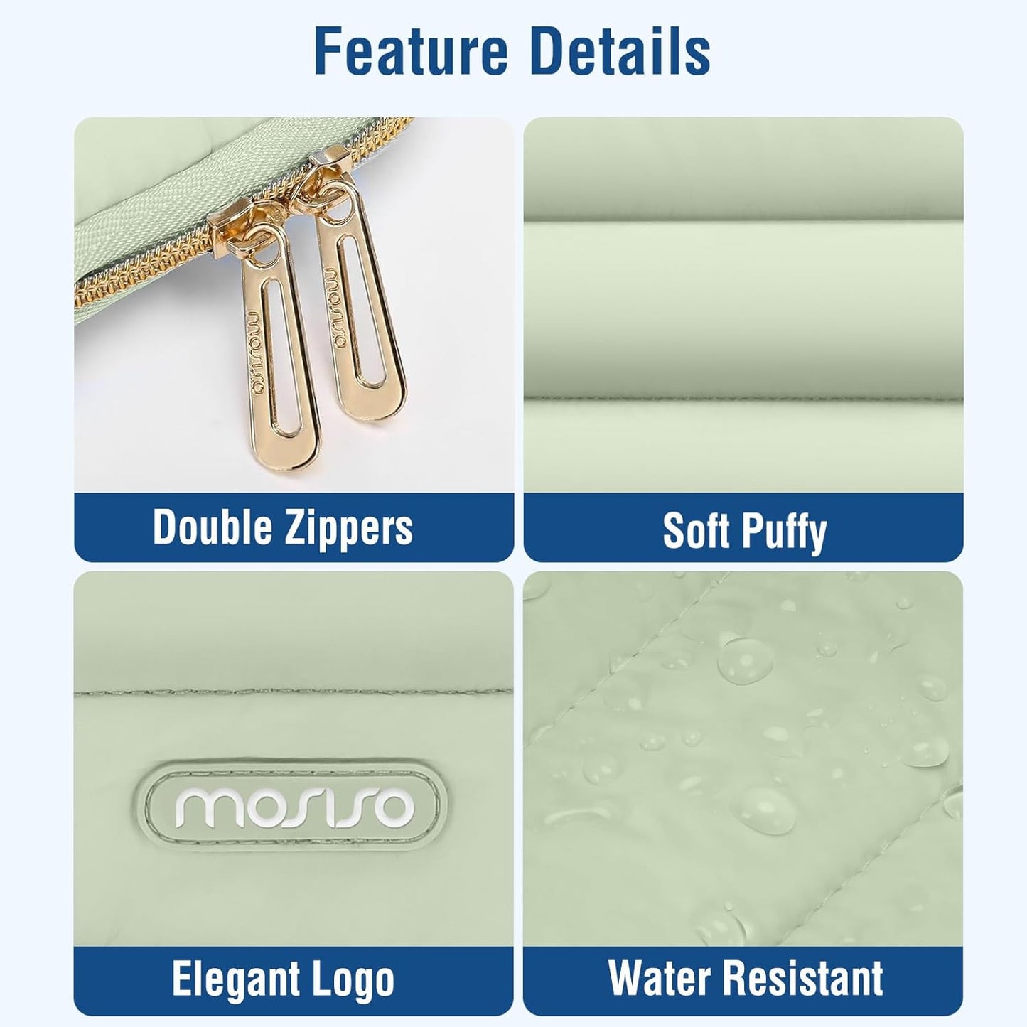 MOSISO 15-15.6 inch Laptop Case, 16 inch Puffy Laptop Sleeve Compatible with MacBook Pro 16, HP Dell ASUS Acer Toshiba Lenovo Notebook Computer, Polyester Horizontal Bag with Small Case, Sage Green