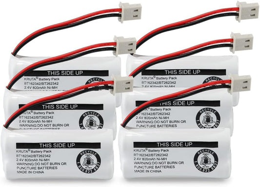 Kruta BT162342 BT262342 Cordless Phone Batteries Compatible with BT183342 BT283342 BT166342 BT266342 VTech CS6114 CS6419 CS6719 at&T EL52300 CL80111 Handset Telephone (Pack 6)