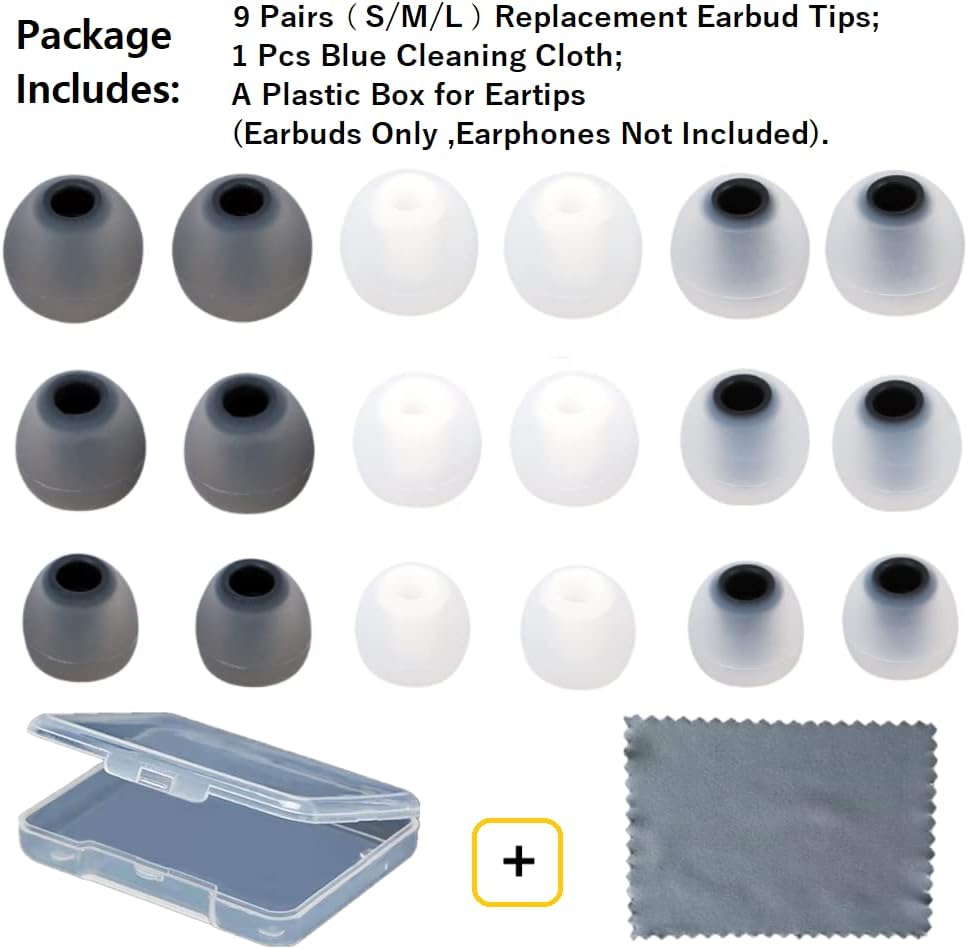 Replacement Earbud Tips Earbud Covers Silicone Tips Ear Gels Fit for Inner Hole from 3.8mm - 5.1mm Earphones 9 Pairs S/M/L