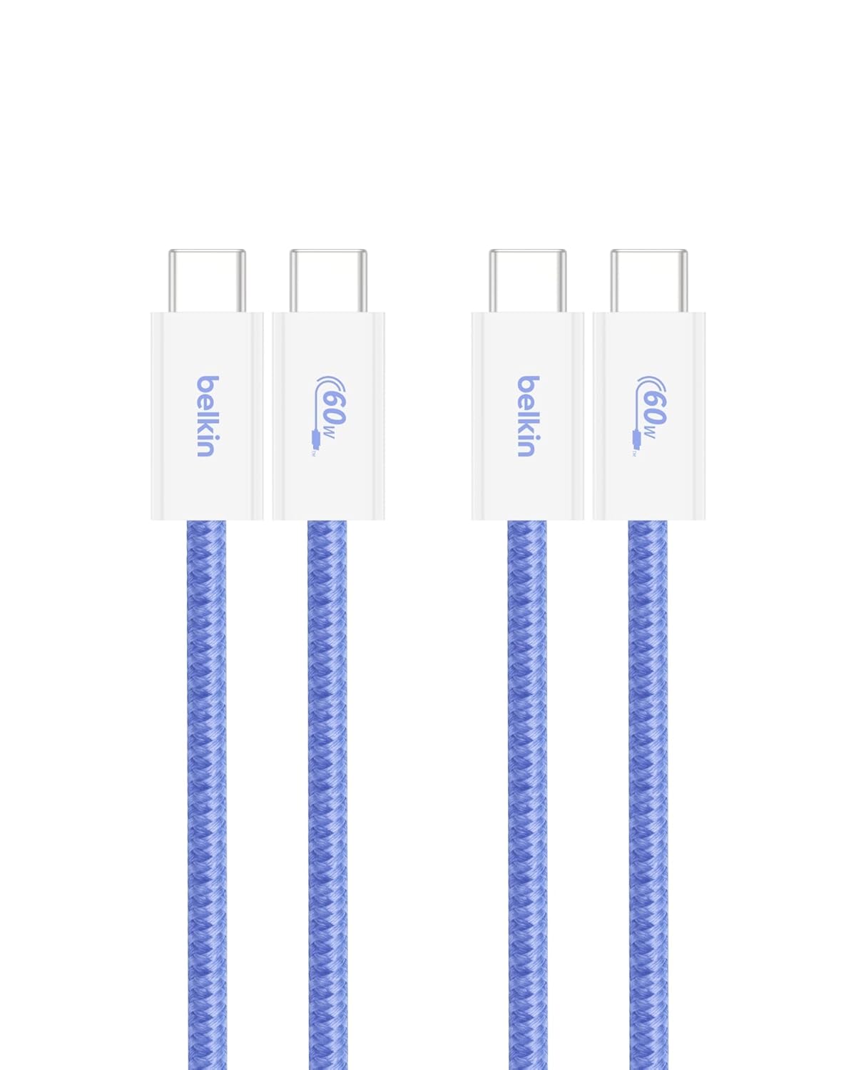 Belkin USB C to USB C Cable 2-Pack, 3.3ft, 60W - Type C Charger, iPhone Charger Cord, Soft, Braided, Flexible for iPhone 16, Galaxy S25, Pixel 9, Airpods, iPad Pro & More, Travel Essentials - Blue